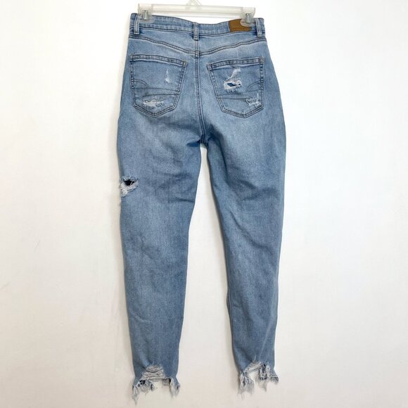 AMERICAN EAGLE AE Stretch Ripped Mom Jean Light Wash High Waisted Distressed 2 - Picture 14 of 16